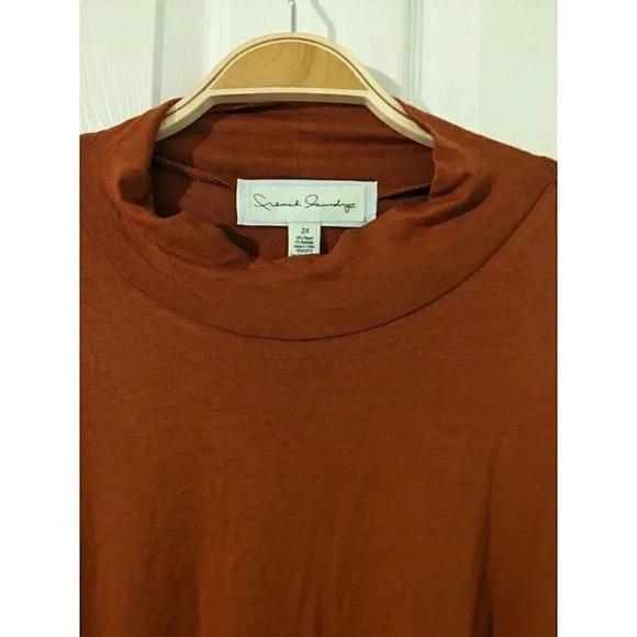 French Laundry Rust Top Tunic 2X XXL Long sleeve Mock Turtleneck Button Trim NWT - Picture 4 of 8